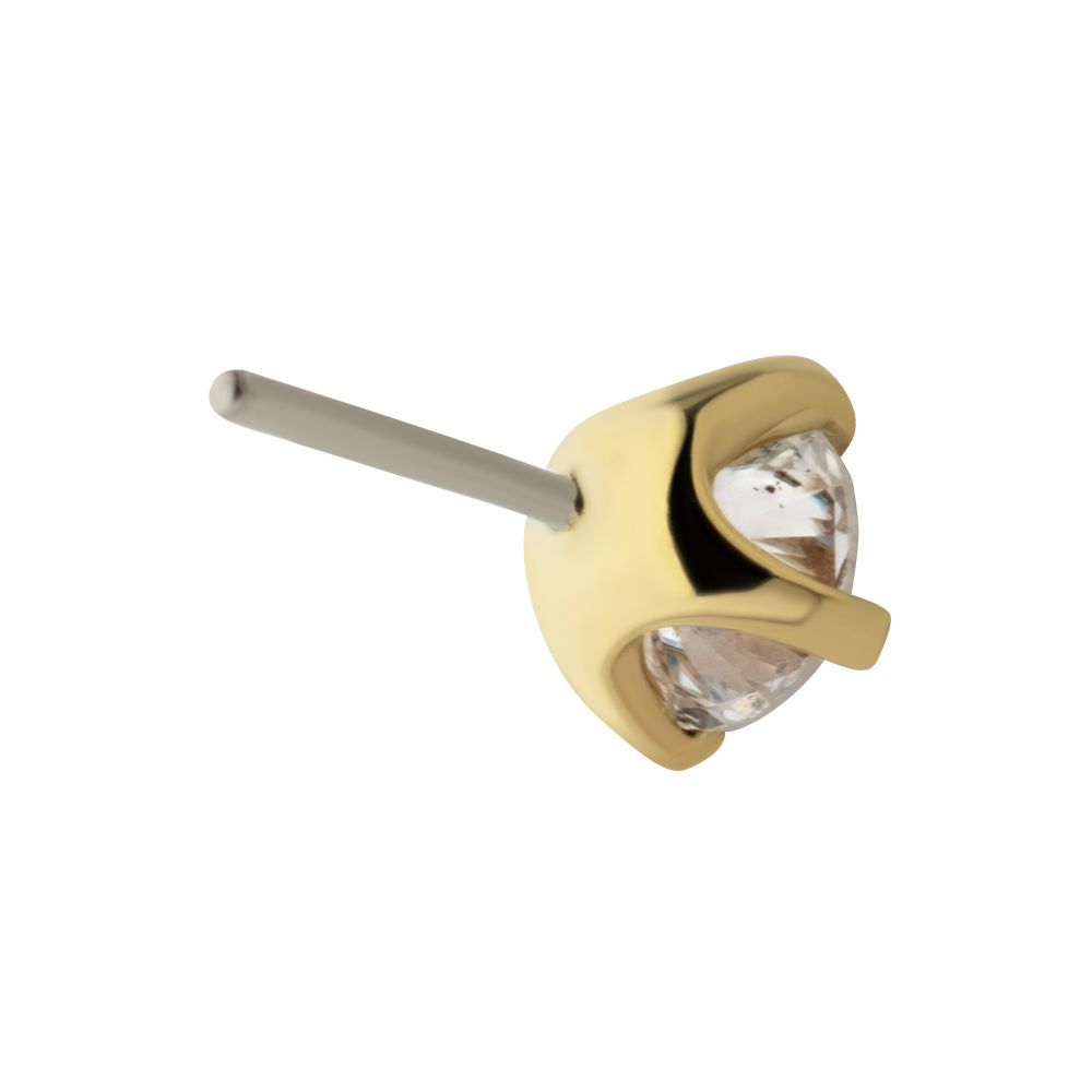 14K Gold Genuine Diamond Threadless Top with 4-Prong Round Gem Setting - Avanti Body Jewelry