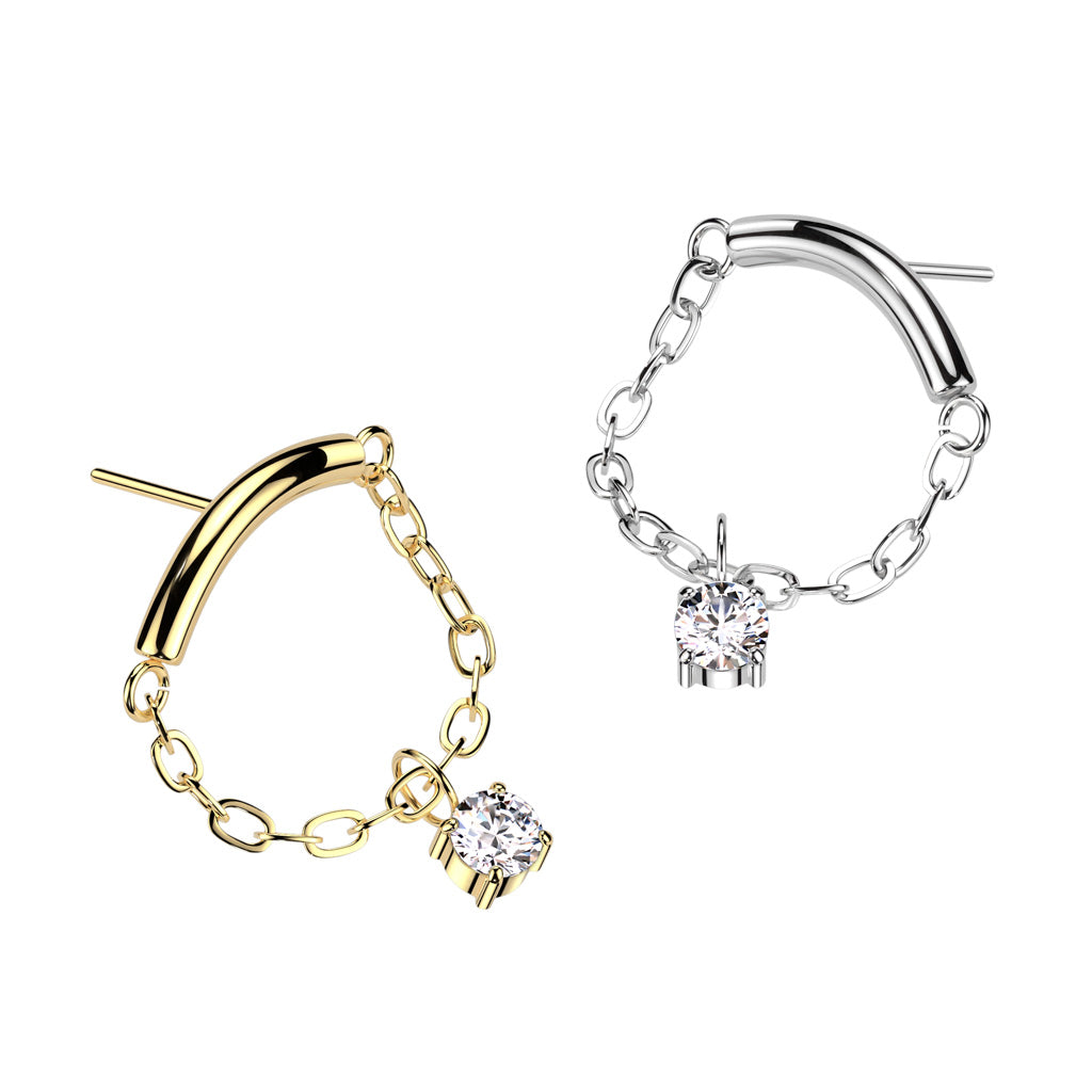 Crescent Chain w/ Gem Titanium Threadless Top - Avanti Body Jewelry