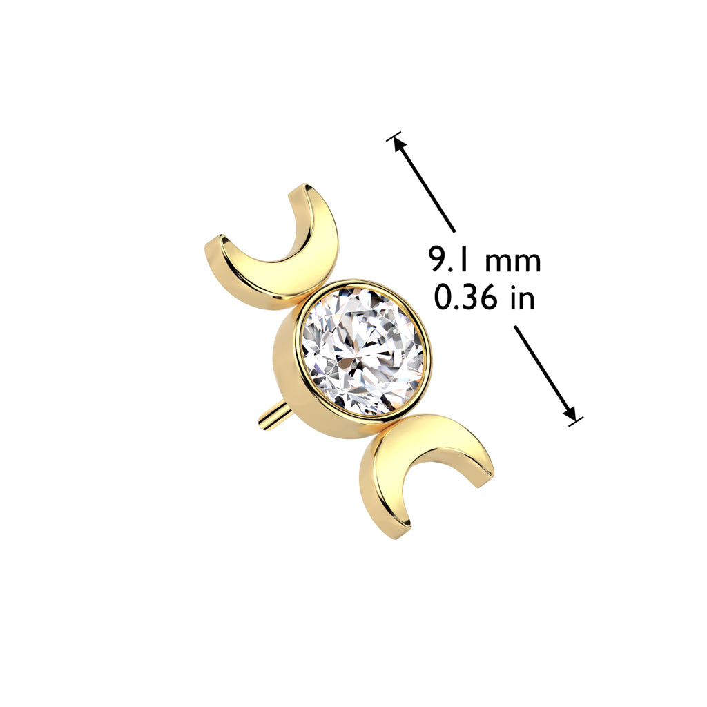 Double Crescent Moon w/Gem Titanium Threadless Top - Avanti Body Jewelry