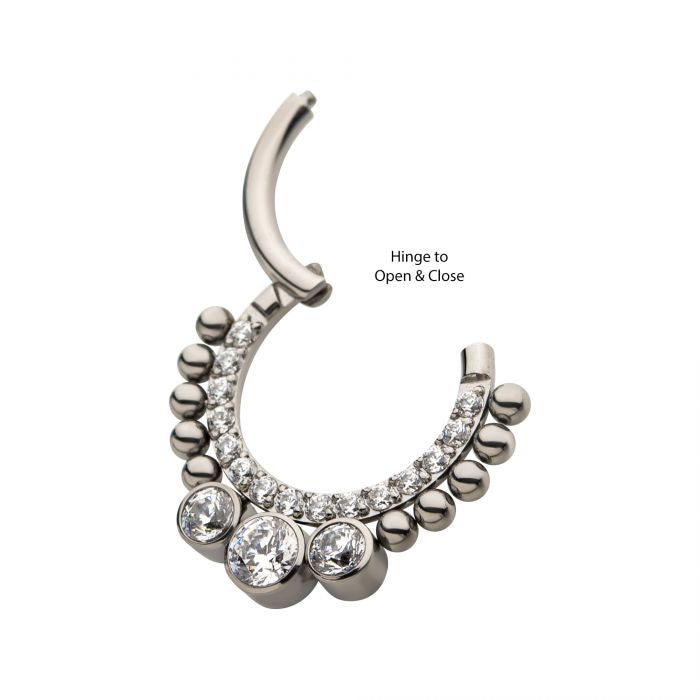 Hinged Ring 10-Beaded w/ Clear CZ | Titanium Clicker Segment Hoop Ring - Avanti Body Jewelry
