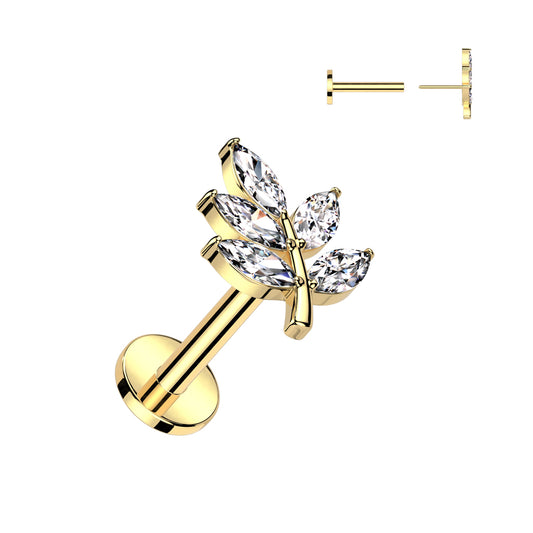 5 Gem Leaf Vine Gem Cluster Threadless Top For Ears, Nose & Lip - Avanti Body Jewelry