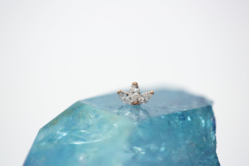 Threadless 14k Gold Triple Diamond Marquis Fan Ends For Nose, Ears & Lip - Avanti Body Jewelry