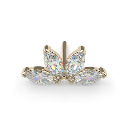 Quadruple Diamond Marquis Fan | 14K Threadless Top For Nose, Ears & Lip - Avanti Body Jewelry