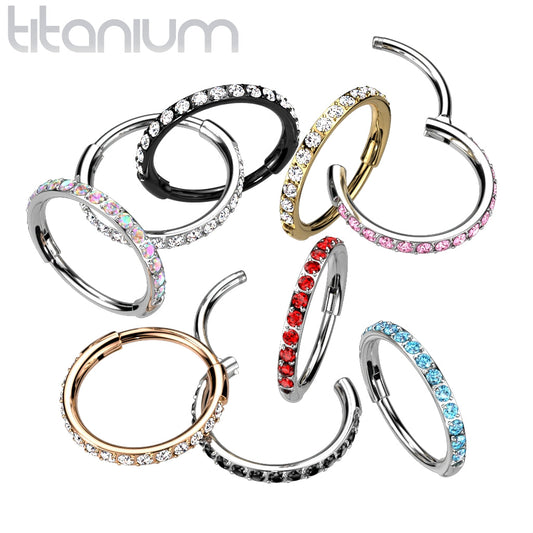 Hinged Ring Eternity Gem | Titanium Clicker Segment Hoop Ring - Avanti Body Jewelry