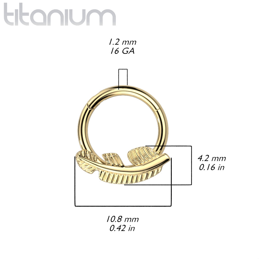 Hinged Ring w/ Feather | Titanium Clicker Segment Hoop Ring - Avanti Body Jewelry