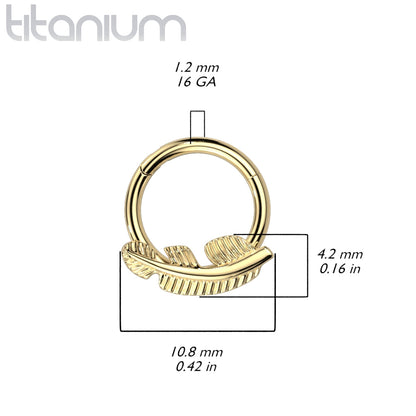 Hinged Ring w/ Feather | Titanium Clicker Segment Hoop Ring - Avanti Body Jewelry