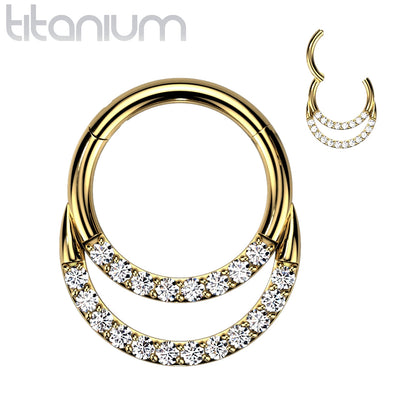 Hinged Ring Double Front Gem | Titanium Clicker Segment Hoop Ring - Avanti Body Jewelry