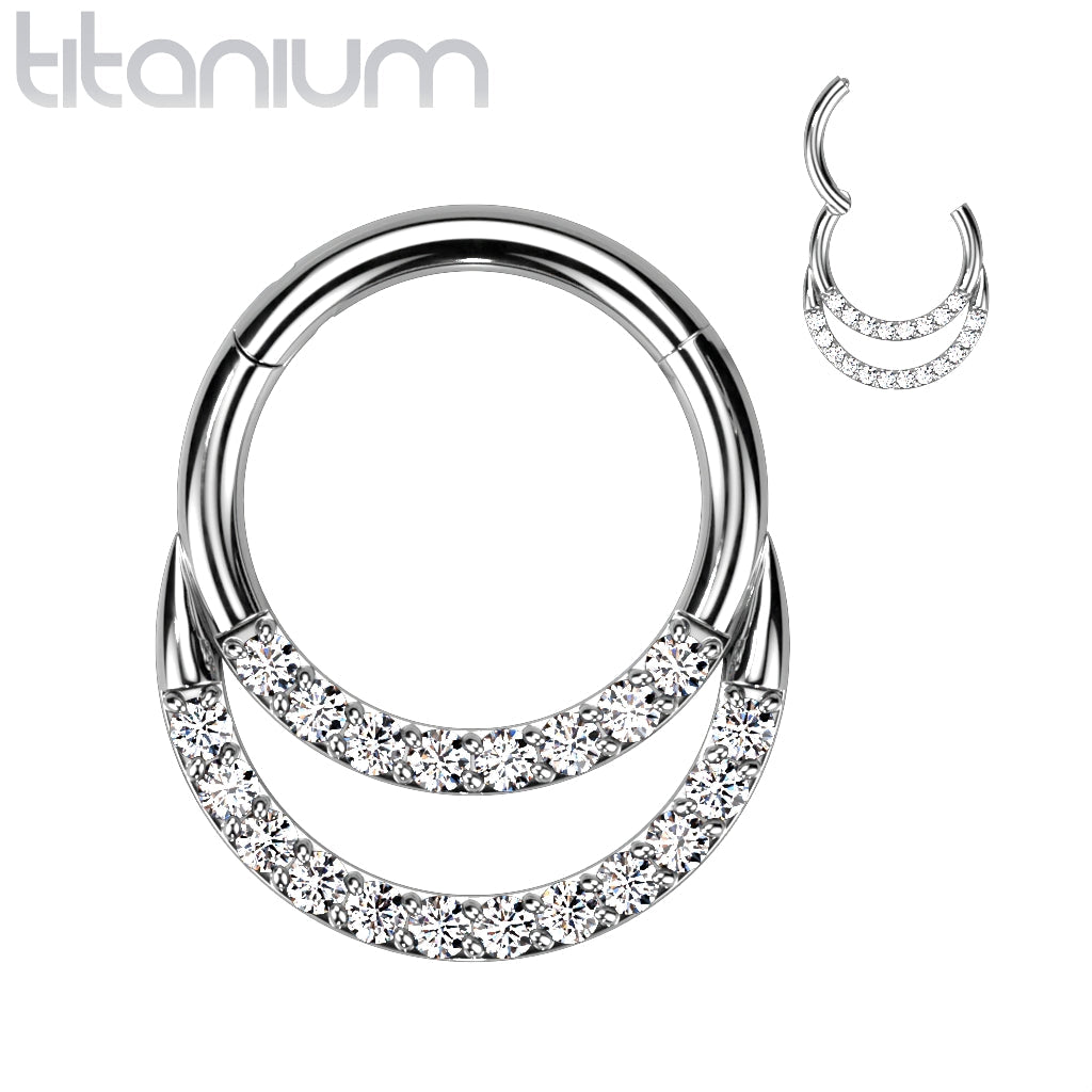 Hinged Ring Double Front Gem | Titanium Clicker Segment Hoop Ring - Avanti Body Jewelry