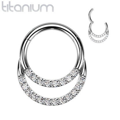 Hinged Ring Double Front Gem | Titanium Clicker Segment Hoop Ring - Avanti Body Jewelry