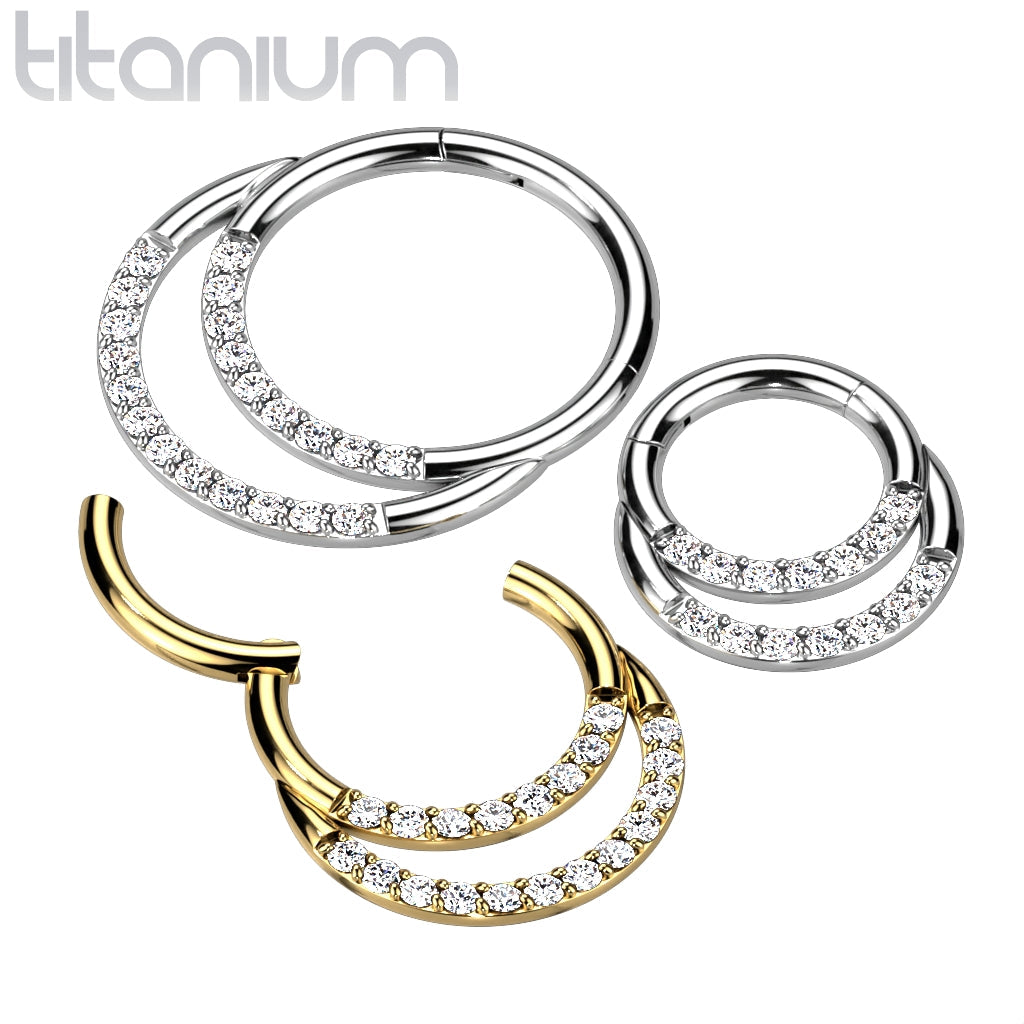 Hinged Ring Double Front Gem | Titanium Clicker Segment Hoop Ring - Avanti Body Jewelry
