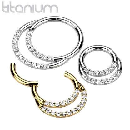Hinged Ring Double Front Gem | Titanium Clicker Segment Hoop Ring - Avanti Body Jewelry