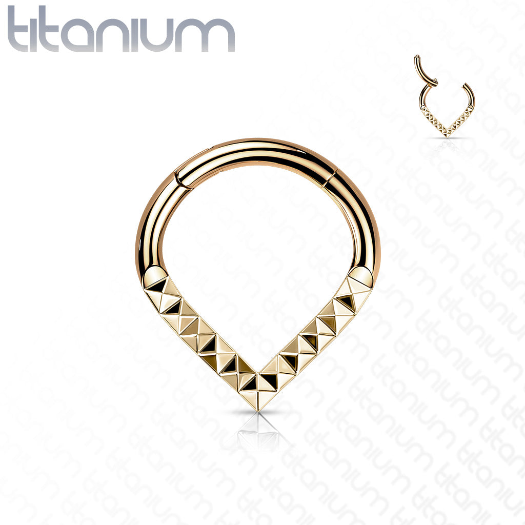Hinged Ring Chevron Pyramid Front Facing | Titanium Clicker Segment Hoop Ring - Avanti Body Jewelry