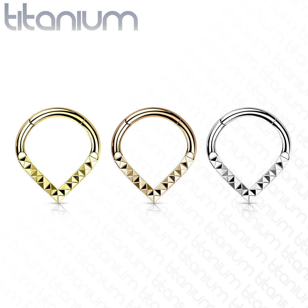 Hinged Ring Chevron Pyramid Front Facing | Titanium Clicker Segment Hoop Ring - Avanti Body Jewelry