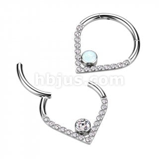 Hinged Ring Chevron w/ Front Facing CZ | Titanium Clicker Segment Hoop Ring - Avanti Body Jewelry