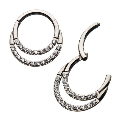 Hinged Ring Double Front Gem | Titanium Clicker Segment Hoop Ring - Avanti Body Jewelry