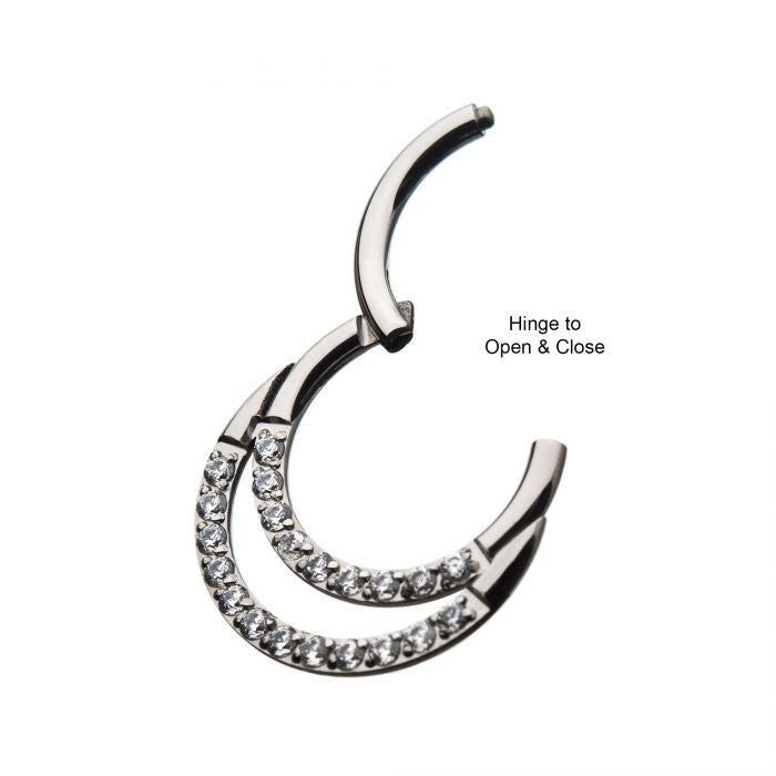 Hinged Ring Double Front Gem | Titanium Clicker Segment Hoop Ring - Avanti Body Jewelry