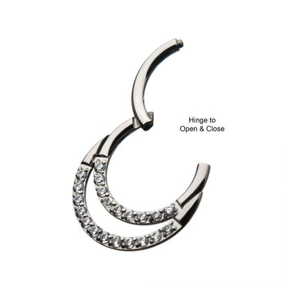 Hinged Ring Double Front Gem | Titanium Clicker Segment Hoop Ring - Avanti Body Jewelry