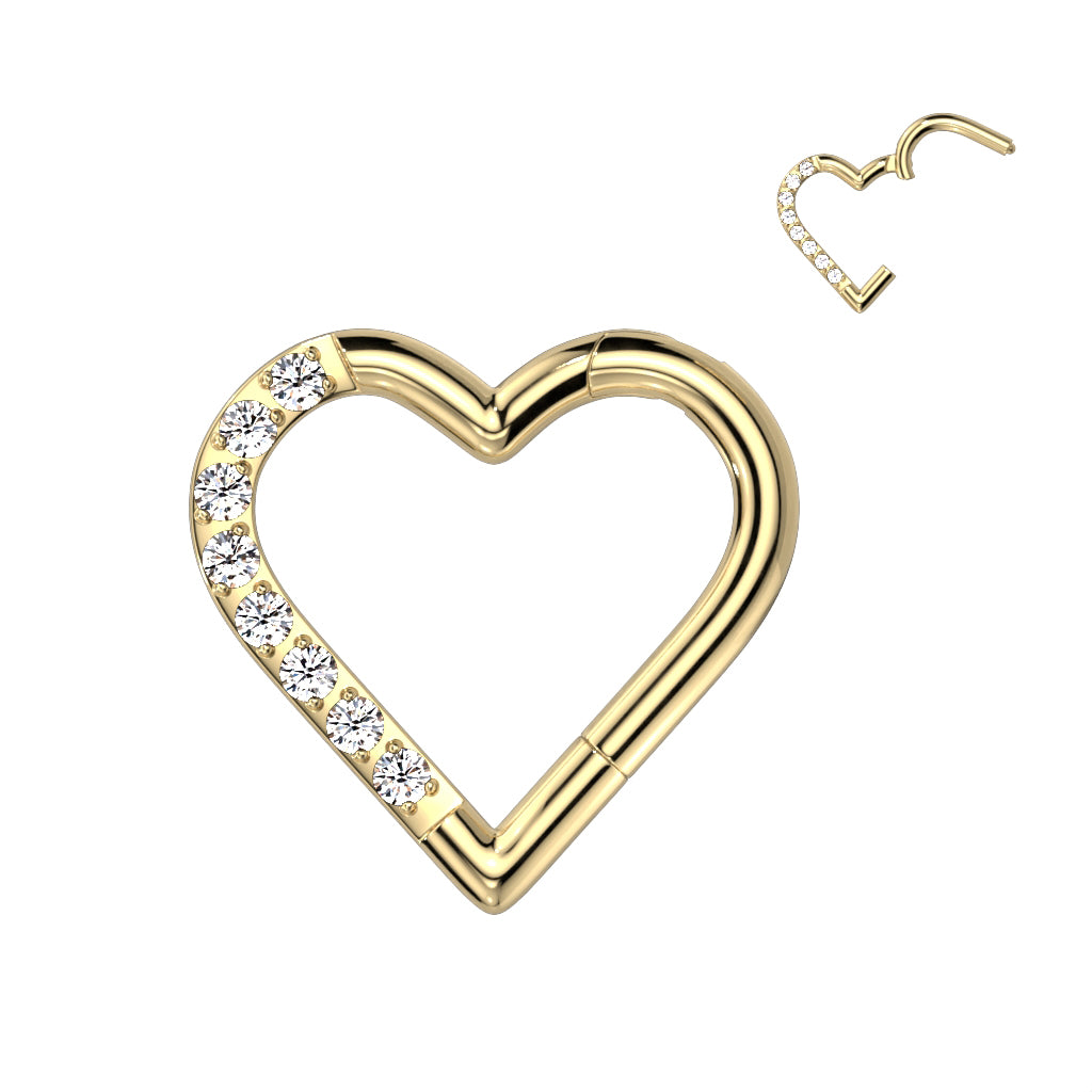 Hinged Ring Heart Clicker w/ Gems | Titanium Hinged Segment Ring - Avanti Body Jewelry