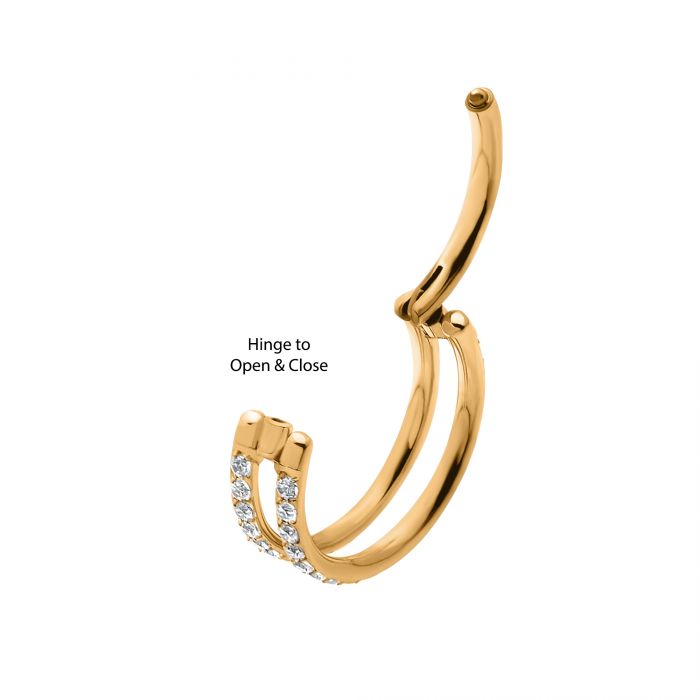 Hinged Ring Double Row Clear CZ Side Facing | Titanium Clicker Segment Hoop Ring - Avanti Body Jewelry