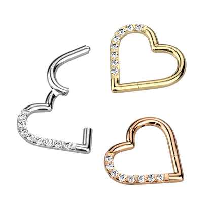 Hinged Ring Heart Clicker w/ Gems | Titanium Hinged Segment Ring - Avanti Body Jewelry