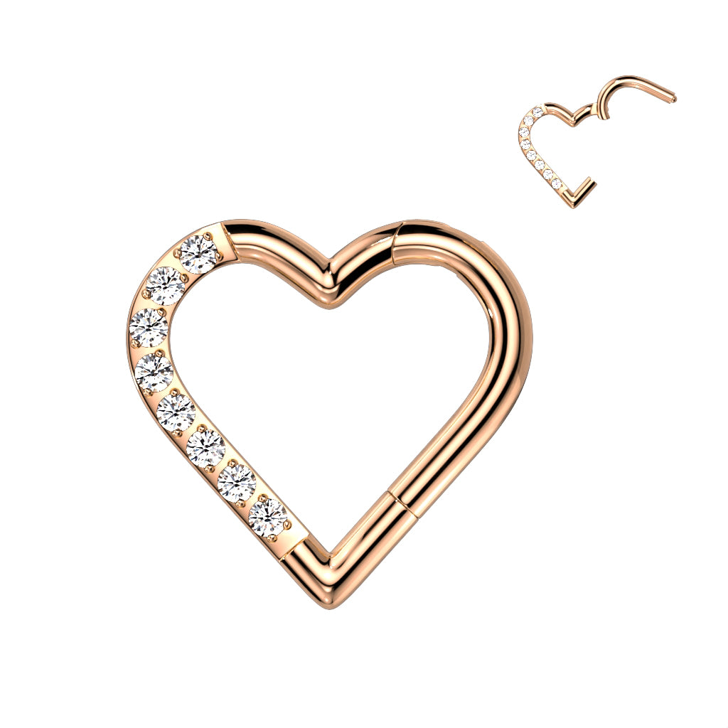 Hinged Ring Heart Clicker w/ Gems | Titanium Hinged Segment Ring - Avanti Body Jewelry