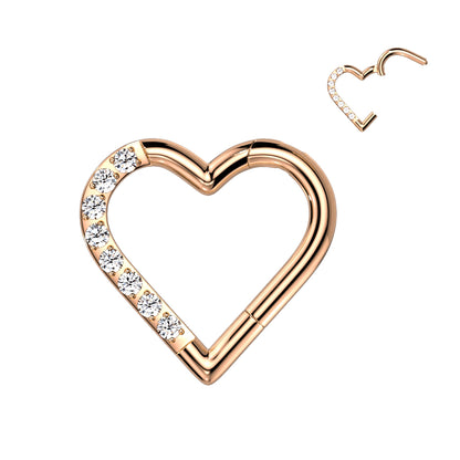 Hinged Ring Heart Clicker w/ Gems | Titanium Hinged Segment Ring - Avanti Body Jewelry