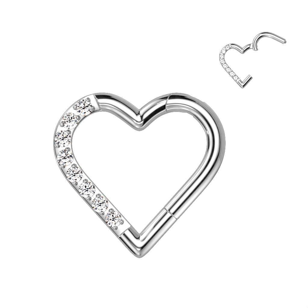 Hinged Ring Heart Clicker w/ Gems | Titanium Hinged Segment Ring - Avanti Body Jewelry