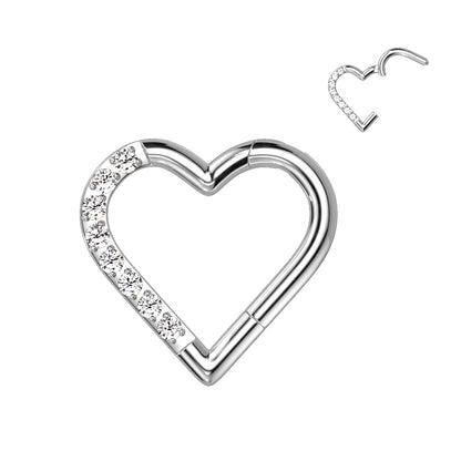 Hinged Ring Heart Clicker w/ Gems | Titanium Hinged Segment Ring - Avanti Body Jewelry