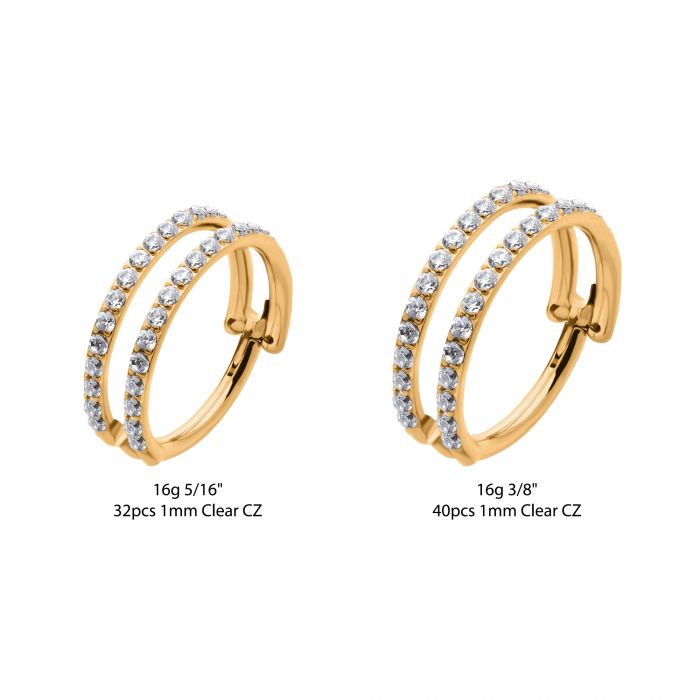 Hinged Ring Double Row Clear CZ Side Facing | Titanium Clicker Segment Hoop Ring - Avanti Body Jewelry