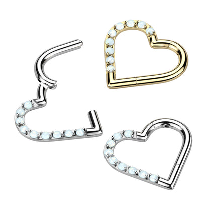 Hinged Ring Heart Clicker w/ Gems | Titanium Hinged Segment Ring - Avanti Body Jewelry