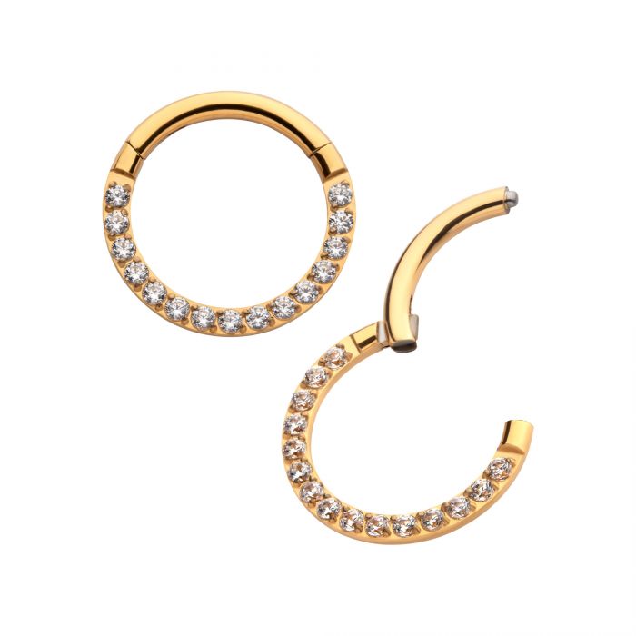 Hinged Ring Clear CZ Eternity Front Facing | Titanium Clicker Segment Hoop Ring - Avanti Body Jewelry