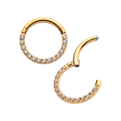 Hinged Ring Clear CZ Eternity Front Facing | Titanium Clicker Segment Hoop Ring - Avanti Body Jewelry