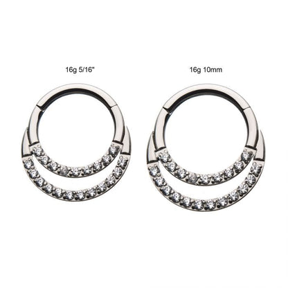 Hinged Ring Double Front Gem | Titanium Clicker Segment Hoop Ring - Avanti Body Jewelry