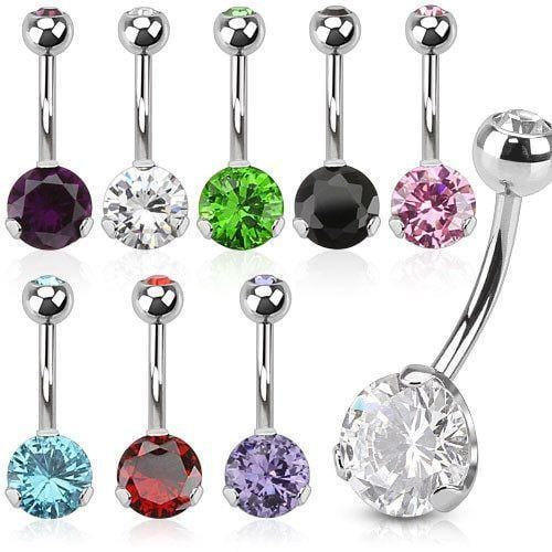 Steel Prong Set Gem Navel Ring - Avanti Body Jewelry