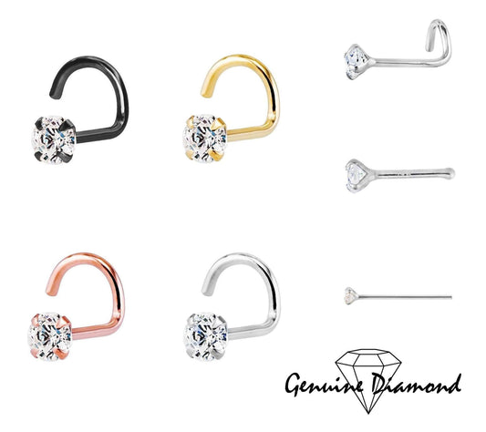 14k Gold Genuine Diamond Nose Stud - 20g - Avanti Body Jewelry