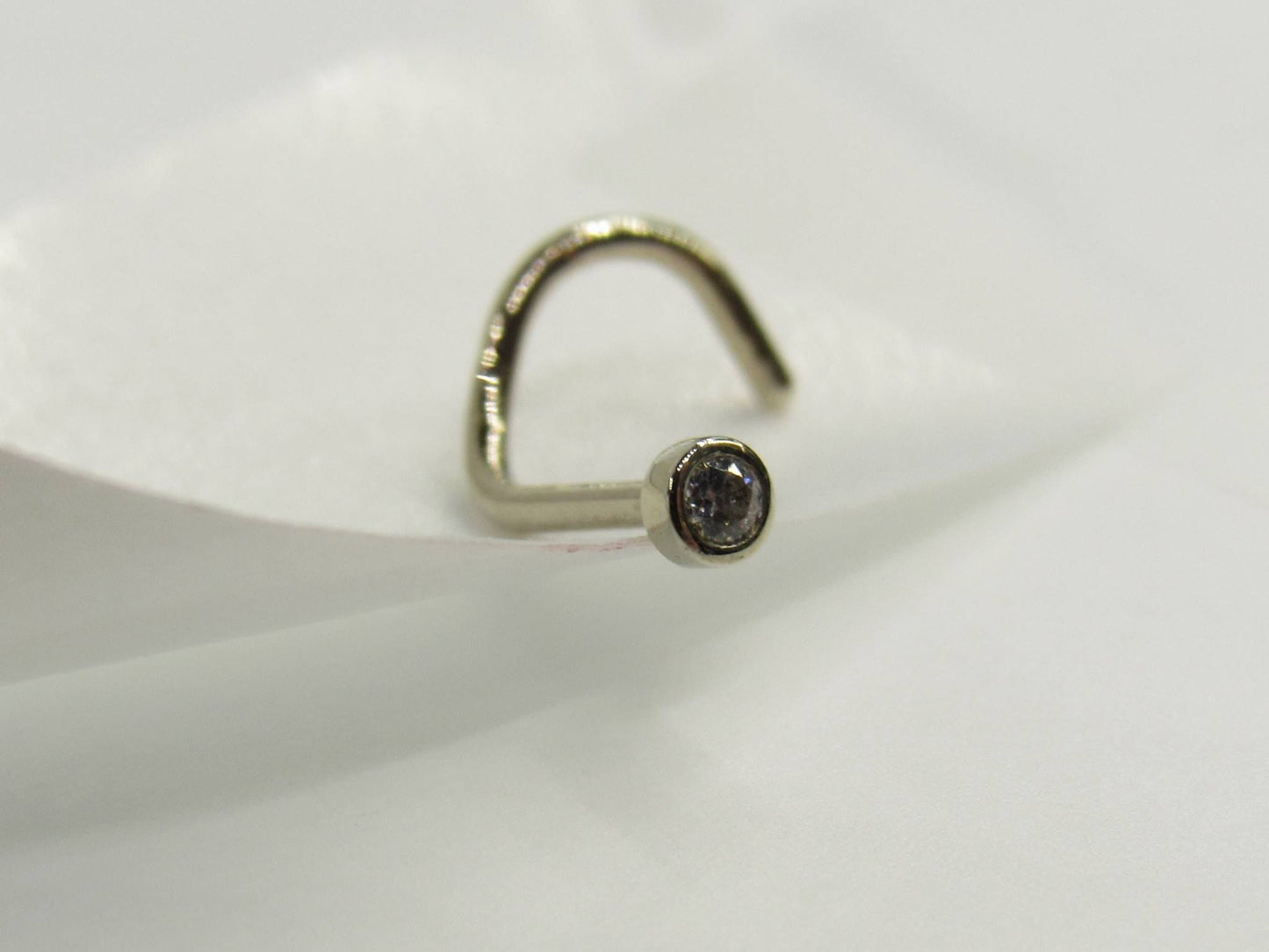 BVLA White Gold Bezel Set 1.5mm CZ Nose Screw | 20G - Avanti Body Jewelry