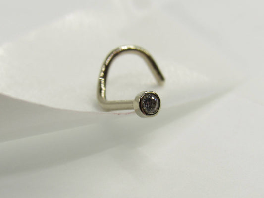 BVLA White Gold Bezel Set 1.5mm CZ Nose Screw | 20G - Avanti Body Jewelry